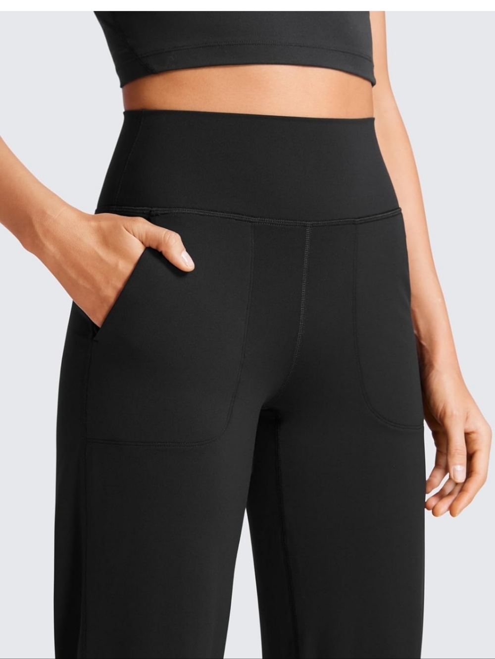 CRZ Yoga High-Waist Black Wide-Leg Active Pants with Pockets Soft Casual Sz S